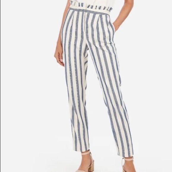 Striped High Waisted Ruffle Top Ankle Pants trousers size 18 Express NWT plus - Picture 2 of 3